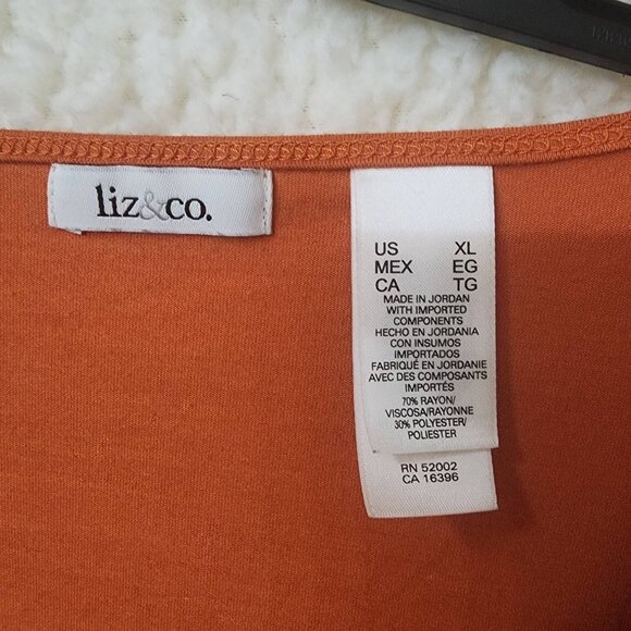 Liz & co Blouse Womens XL Orange Long Sleeve Round Neck Stretch Blend Comfort - Picture 3 of 7